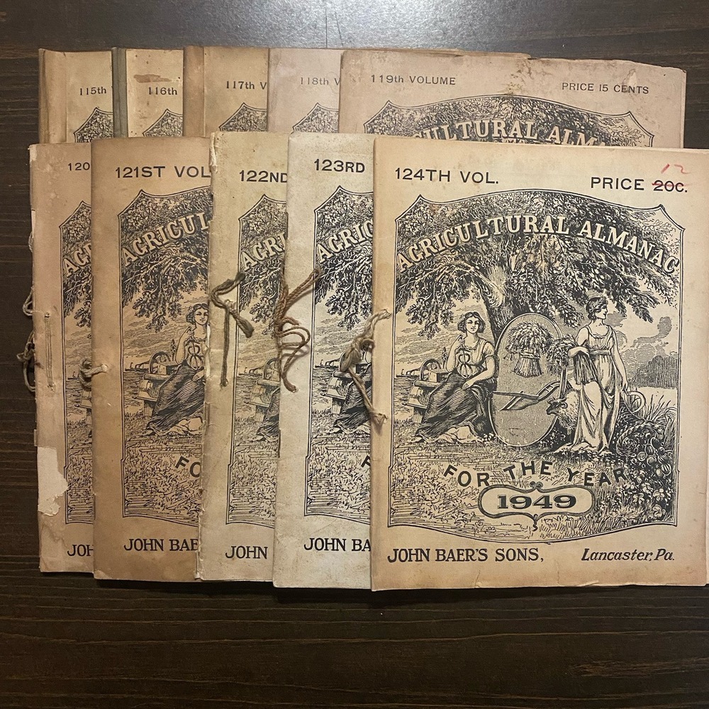 10 Agricultural Almanacs antique farm 1940-1949‎ John Baer's Sons Lancaster